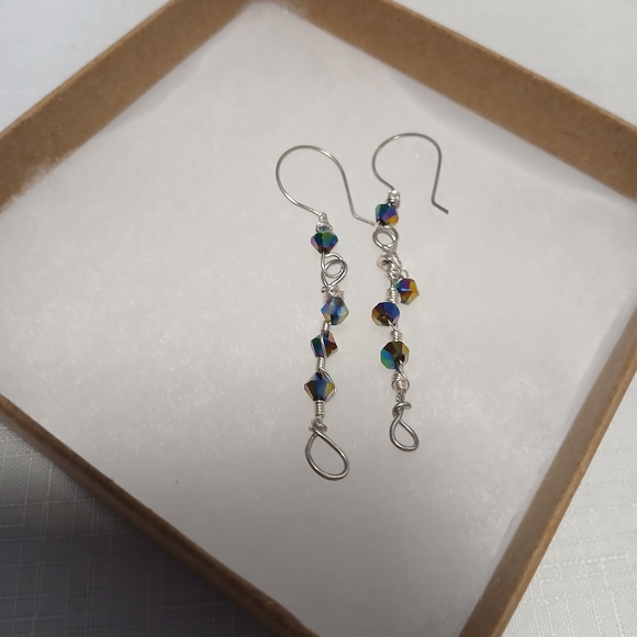 Handmade Jewelry - Silver and Iridescent Crystal Drop Earrings